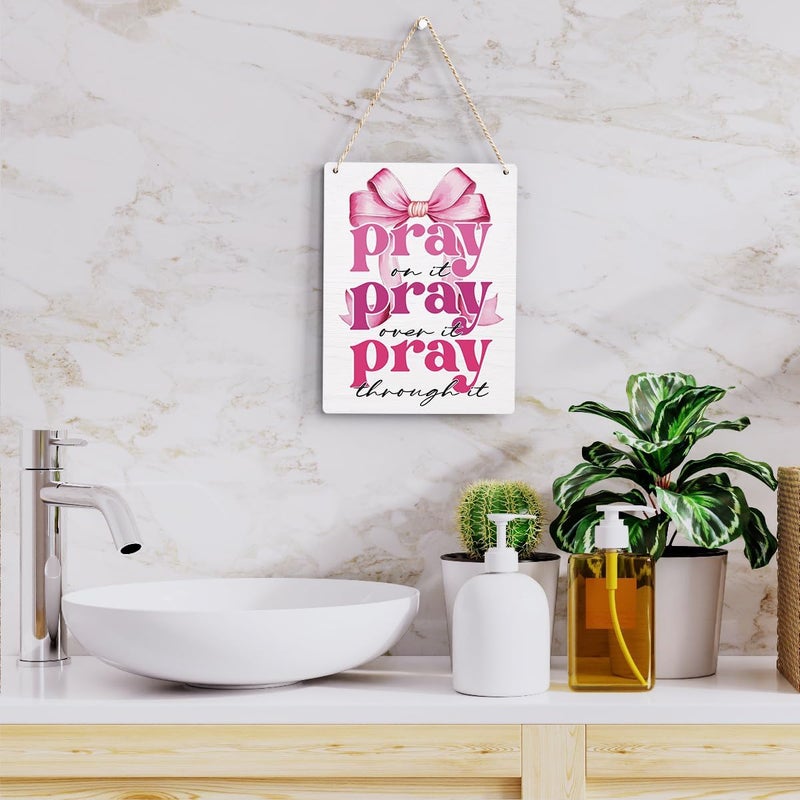 BELLOWDEER Pink Room Decor Christian Wall Decoration Bedroom Decor for Teen Girls Pink Dorm Room Decoration Bible Verses Wall Decor for Women Gift, Wooden Sign Wall Art Easter Decoration for Farmhouse Home Porch Bedroom Office - Image 5